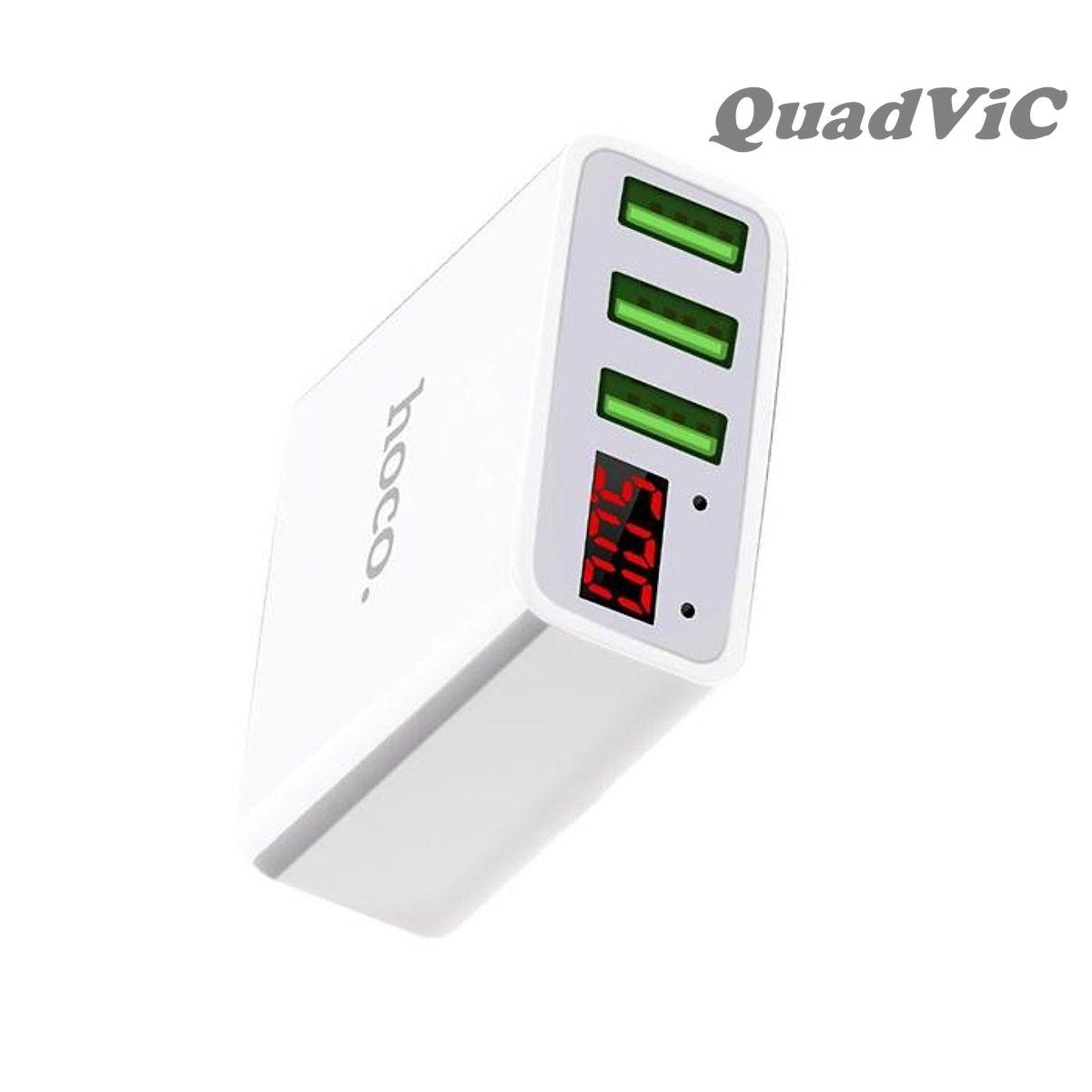 Cốc/ Dock sạc 3 cổng Hoco C15 3A dành cho Iphone&Android hỗ trợ sạc nhanh màn hình LCD hiển thị điện áp N89