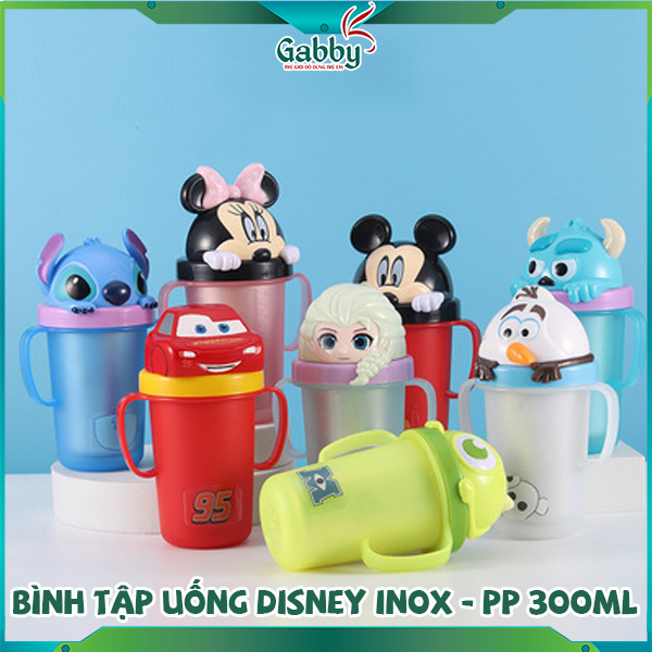 Bình tập uống nước disney inox/pp 300ml - gabby store