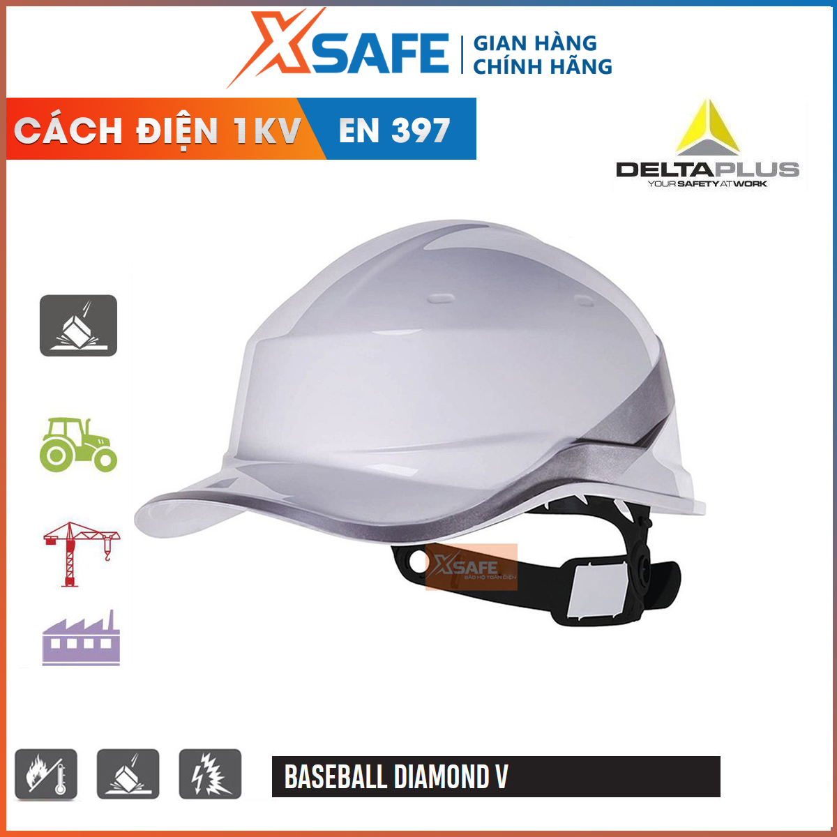 Mũ bảo hộ Deltaplus Baseball Dinamond V - nhựa ABS siêu cứng - Nón bảo hộ lao động cách điện 1KV