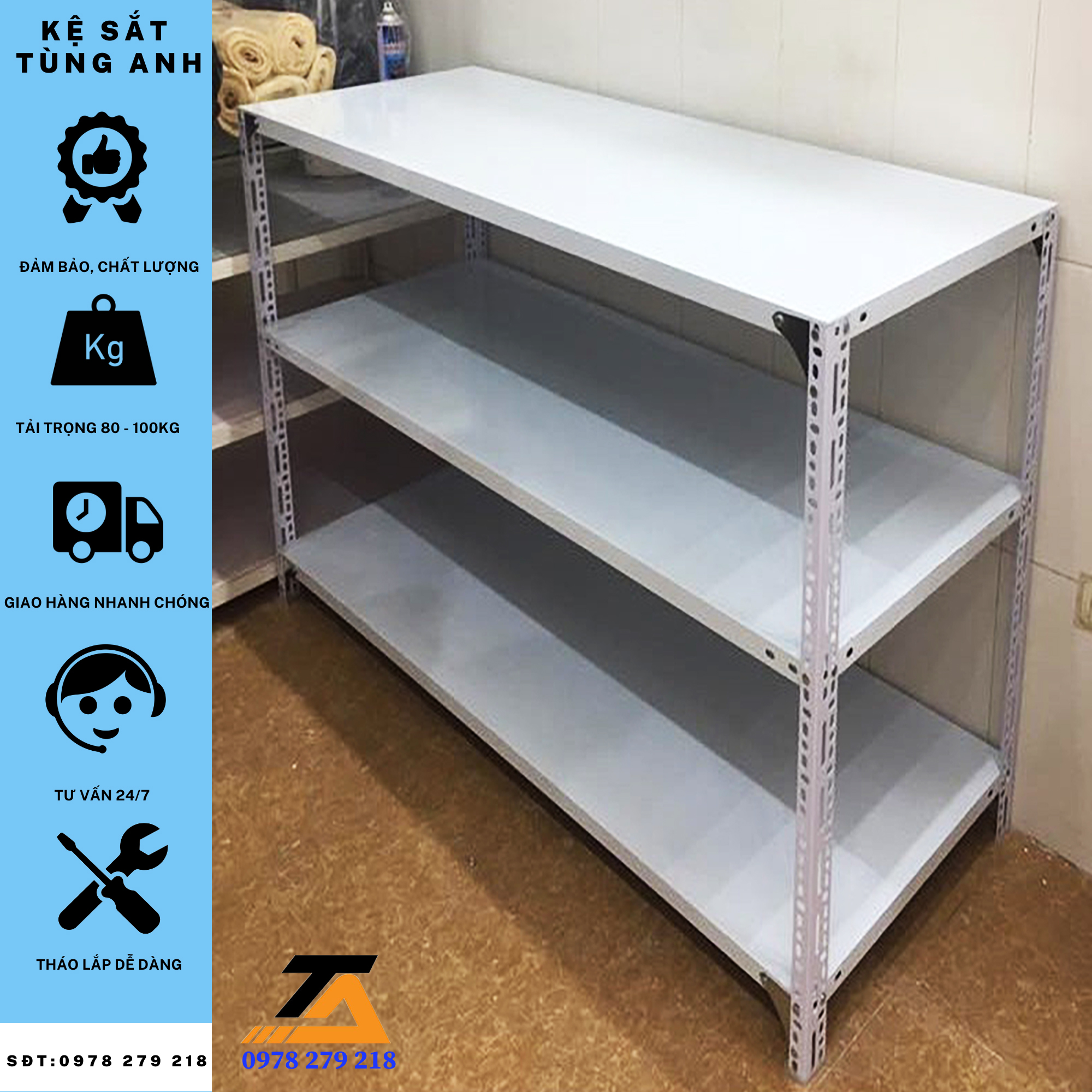 Kệ sắt v lỗ 3 tầng Dài 150cm x Rộng 40cm x Cao 120cm - Lắp Ghép Đa Năng