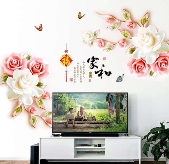 [HCM]DECAL DÁN TƯỜNG HOA HỒNG TRẮNG 3D
