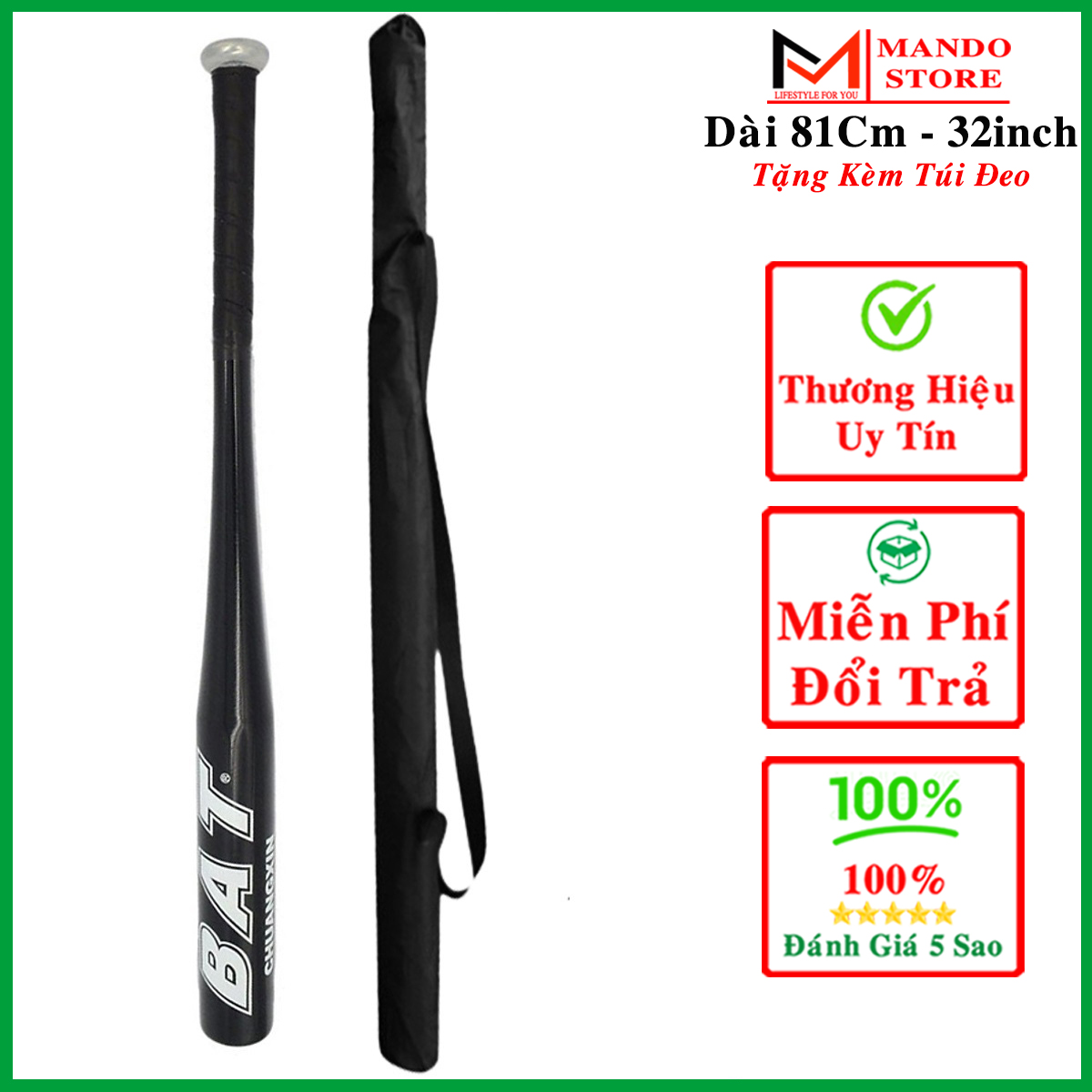 Gậy Bóng Chày Màu Đen - Dài 81 Cm (32-33 inchs) Hợp Kim Thép Cao Cấp – Tặng Kèm Túi Đựng Gậy Bóng Chày Chuyên Dụng