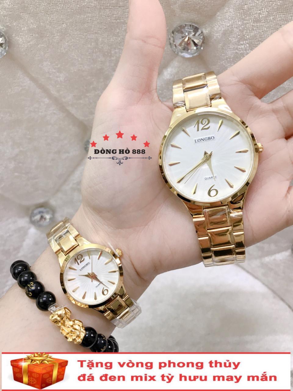 Cặp Đồng hồ đôi nam nữ Longbo dây kim loại thời thượng ( LB80278 dây vàng mặt trắng ) - TẶNG 1 vòng tỳ hưu phong thuỷ