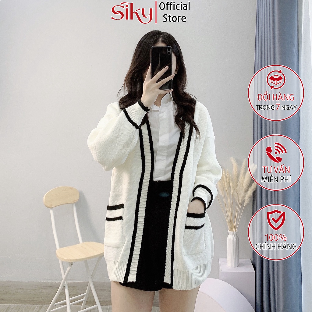 Áo cadigan nữ SIKY trơn chất len dày dặn phối viền siêu xinh - KL05