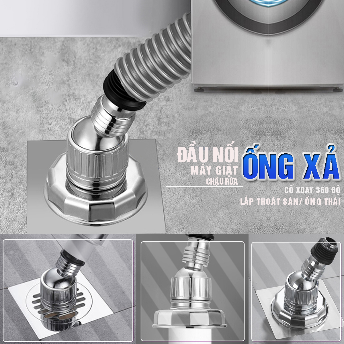 Bộ thoát nước máy giặt, chậu rửa, thoát nước thải kiêm chống mùi hôi, ngăn côn trùng trào ngược, cổ xoay 360 độ, loại đứng Minh House