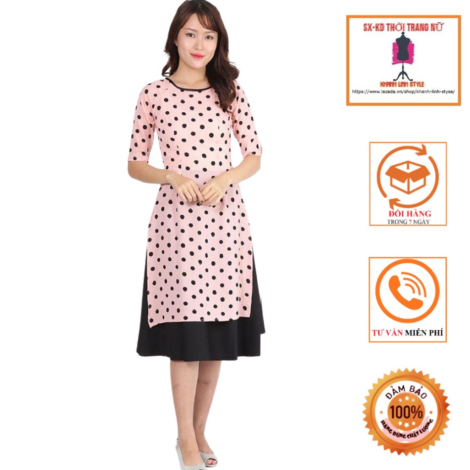 [4.4 Hoàn tiền 15%][HCM]Áo dài chấm bi - MS 01A