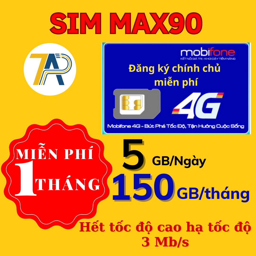 Freeship - chưa kích hoạt - sim 4g mobifone - sim max90: 5gb/ngày