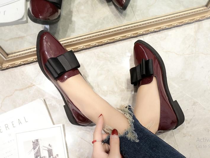 Giày da nữ búp bê màu nâu thời trang