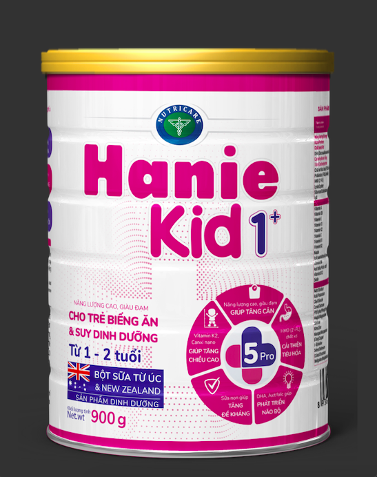 Sữa bột Hanie Kid 1+ (900g) cho trẻ biếng ăn và suy dinh dưỡng