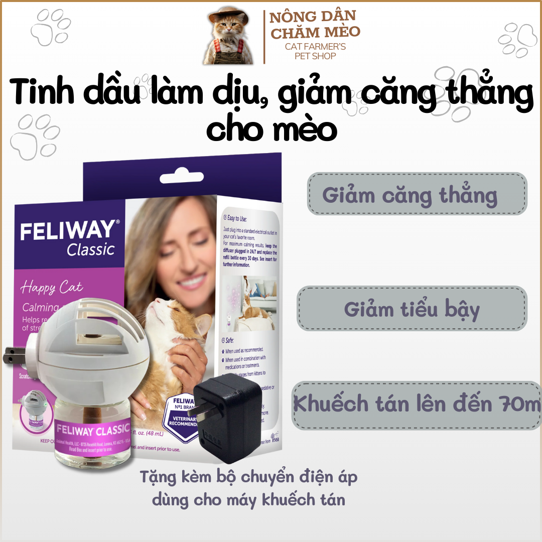 Bộ khuếch tán giảm stress, căng thẳng cho mèo - feliway classic 48ml - giảm cào cấu, tiểu bậy, hung dữ và gây xung đột