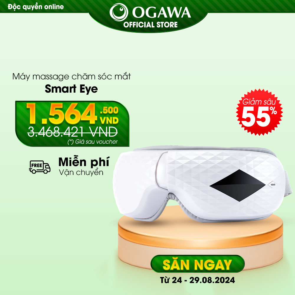 Máy massage thư giãn mắt OGAWA Smart Eye Massager - Túi khí massage, chườm nhiệt, cảm ứng hồng ngoại