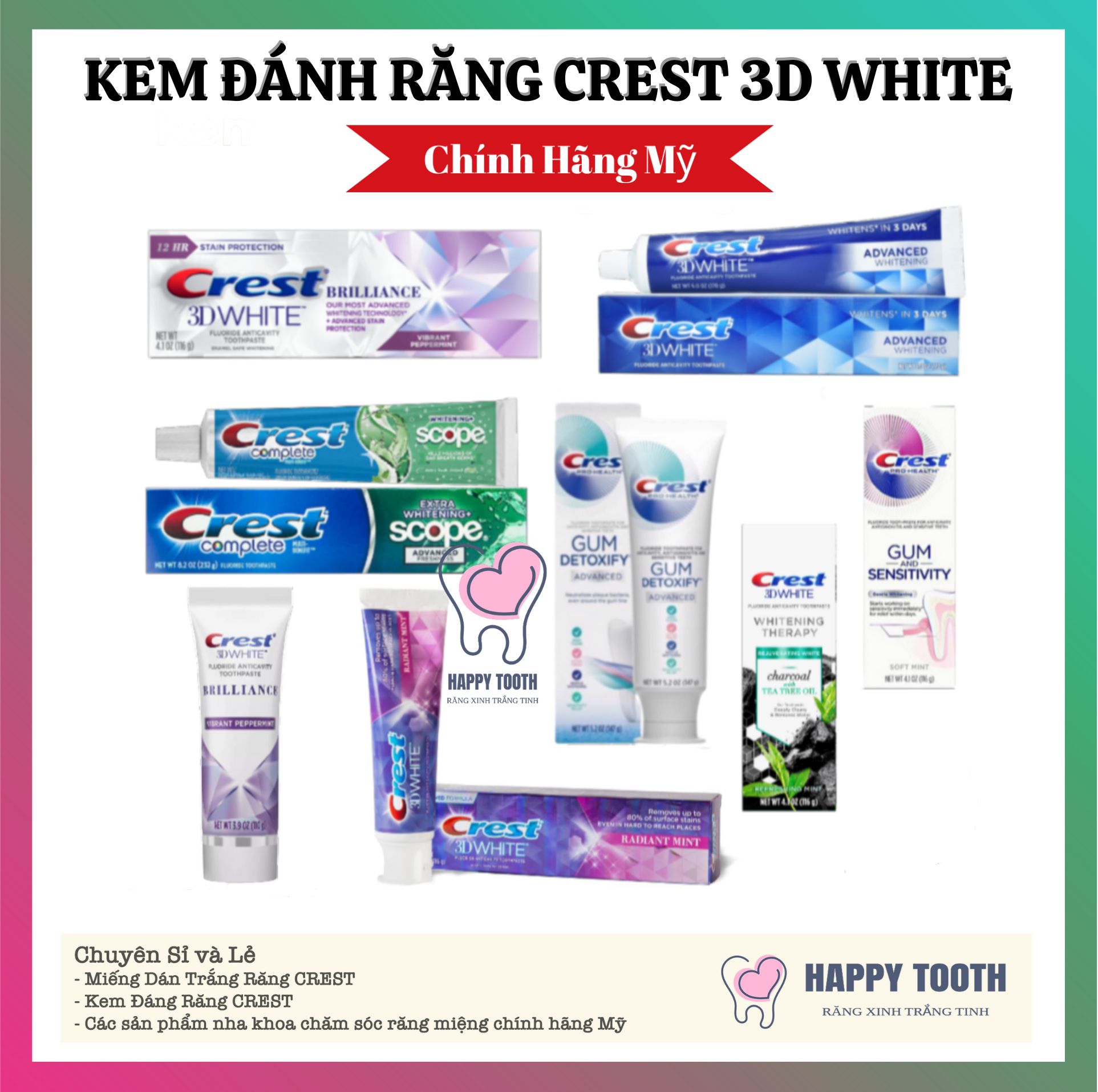 Kem đánh răng crest 3d white làm trắng răng - chính hãng mỹ