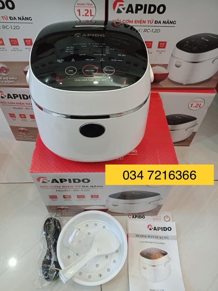 Nồi cơm điện tử Rapido RC-1.2D dung tích 1.2L, 10 chức năng nấu tự động, Công nghệ Neuro fuzzy Nhật Bản - Bảo hành chính hãng 12 tháng