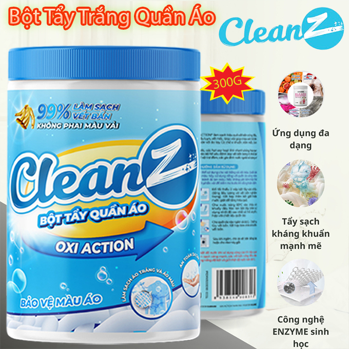 Bột Tẩy Quần Áo CLEANZ ENZYME Sinh Học 300g Đánh Bay Vết Bẩn, Khử Vết Ố Vàng Tẩy Quần Áo Trắng Và Màu