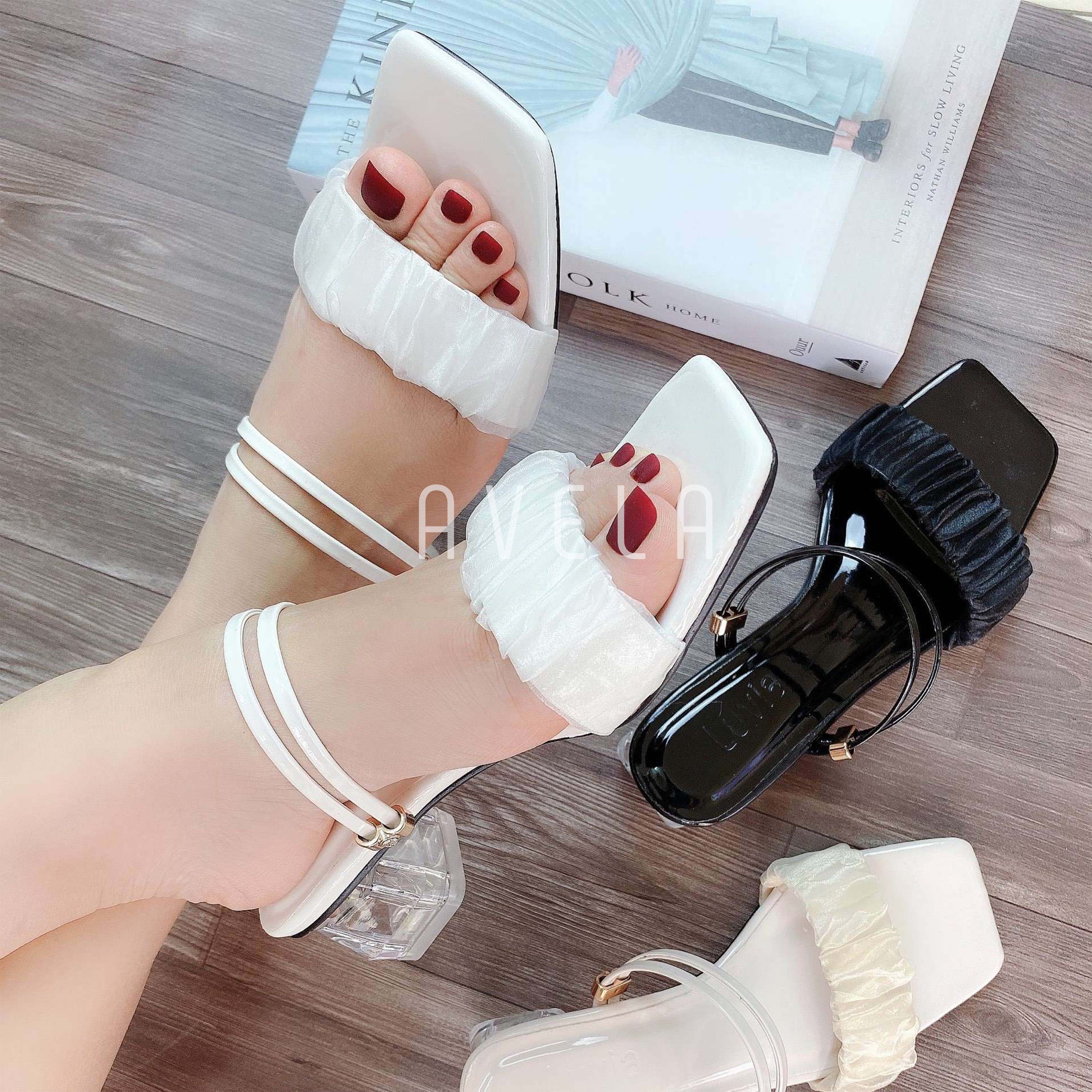 Giày sandal cao gót 5 phân quai nhún gót trong Avela 52CG