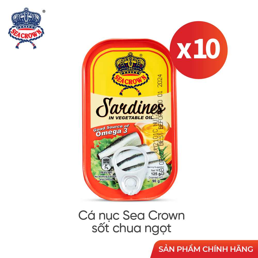 Cá hộp sea crown cá trích ngâm dầu - lốc 10 lon