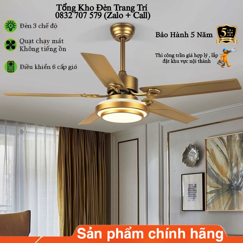 Quạt Trần Đèn Quạt Trần 5 Cánh 8008GD 6 Cấp Độ Gió 3 Chế Độ Đèn Điều Khiển Từ Xa