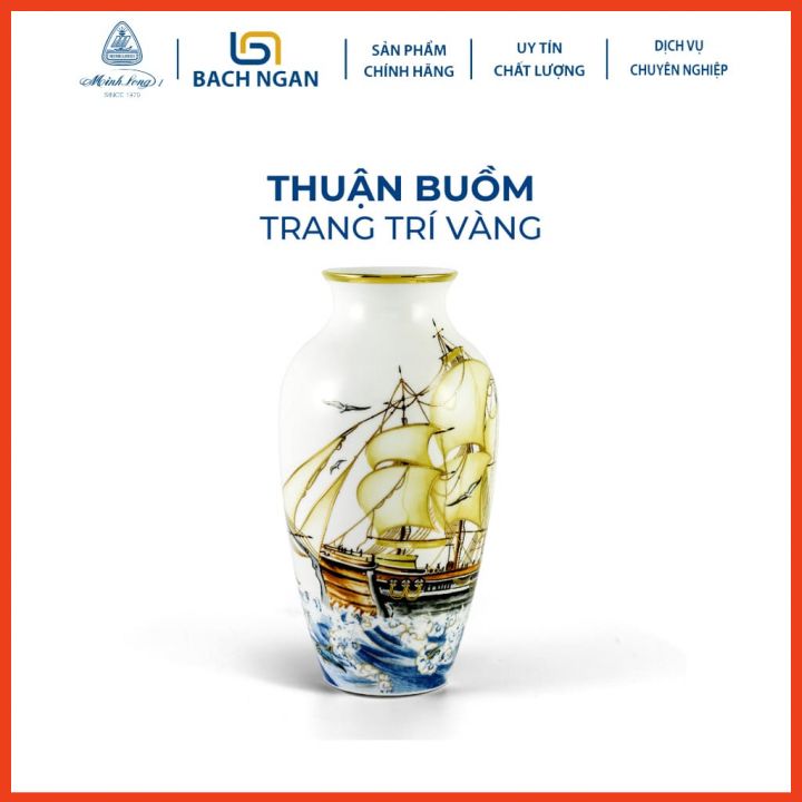 Bình hoa gốm sứ Minh Long  27cm Thuận Buồm hàng đẹp cao cấp viền vàng 24k, dùng trang trí phòng khách, tặng quà ngày tết, nội thất nhà ở