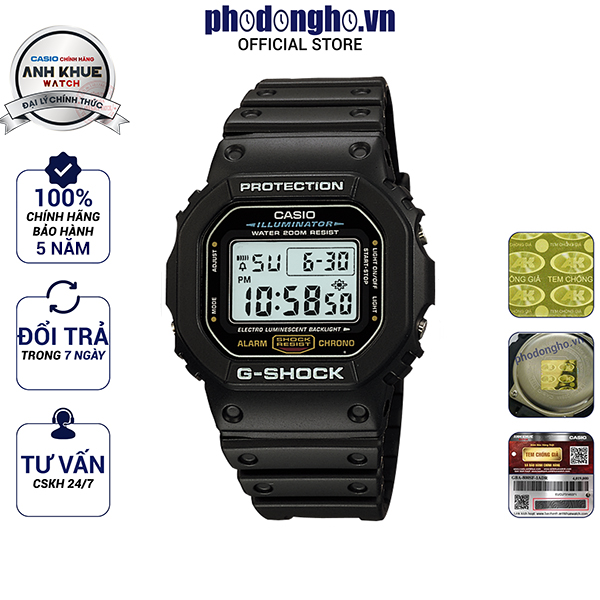 Đồng hồ nam dây nhựa G-SHOCK chính hãng Casio Anh Khuê DW-5600E-1VDF