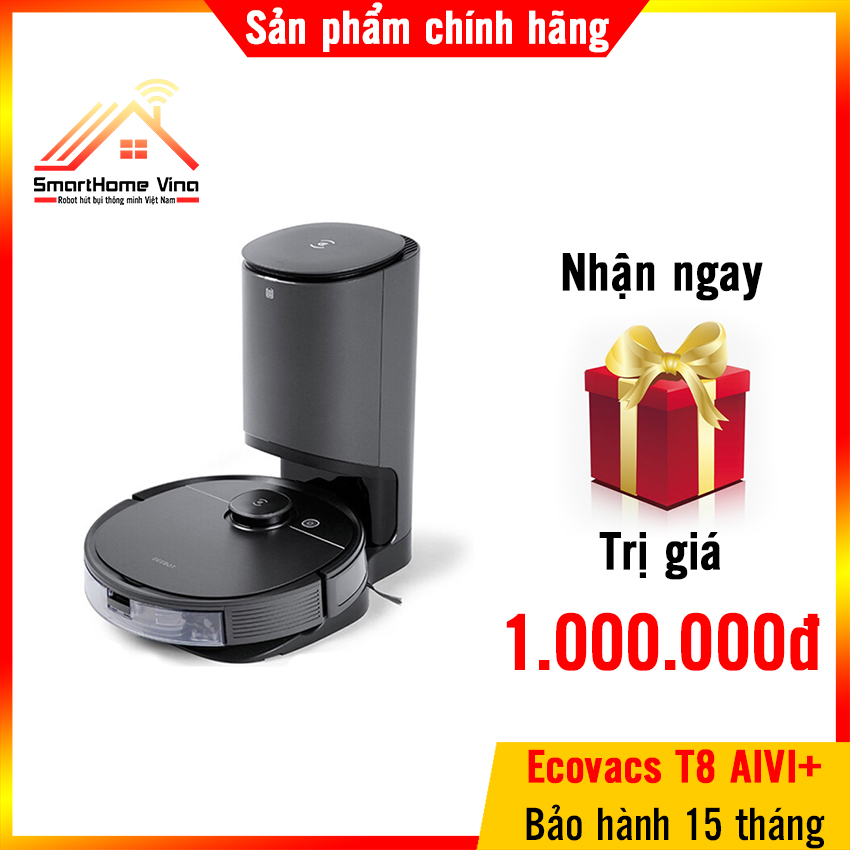 [Trả góp 0%]Robot hút bụi lau nhà Ecovacs T8 Plus - Tự động đổ rác khi quay về đế sạc  HÀNG CHÍNH HÃNG ECOVACS MỚI NGUYÊN SEAL - BẢO HÀNH 15 THÁNG. Quà tặng trị giá 1 Triệu đồng.