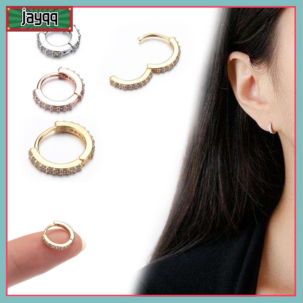 1PC Thời Trang Mới Vàng Bạc Rosegold Khuyên Vành Xoắn Vành 6/8/10Mm Trang Sức Cơ Thể Vòng Huggie Bông Tai CZ Ear Piercing Khuyên Mũi