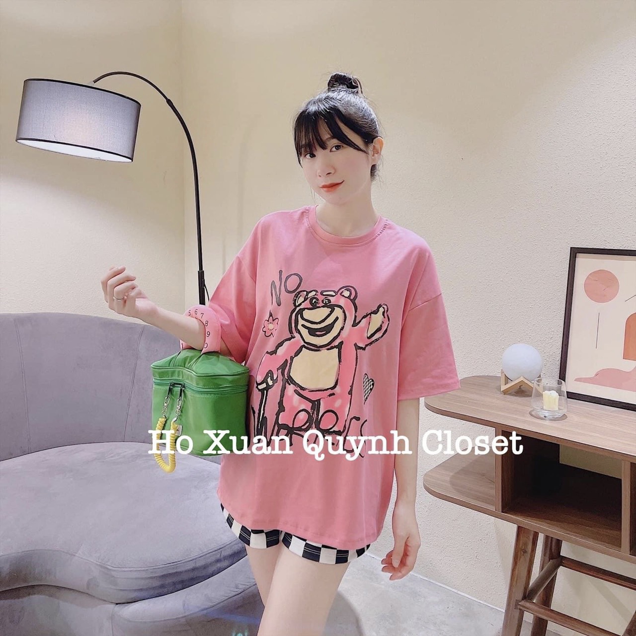 Sét bộ thun áo phom rộng kèm ảnh chụp thật,Set Bộ Phông Thun in hình Gấu Ngồi siêu kute hot hit trẻ trung, đồ bộ nữ mặc nhà,đồ ngủ, sét bộ đi chơi
