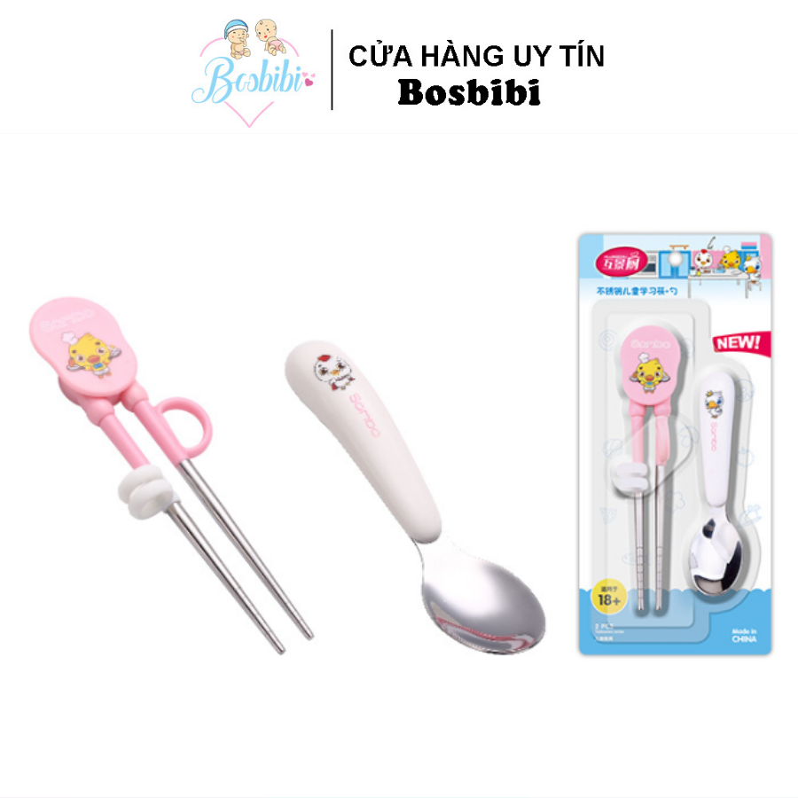 Bộ thìa, đũa inox cho bé tập ăn - Hàng cao cấp