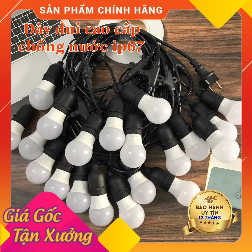 Dây Đèn 5M 10 Bóng 10M 20 Bóng Bóng 3W Ánh Sáng Vàng Trắng Nháy RGB Mix Màu Trang Trí Sân Vườn Ngoài Trời Chống Nước