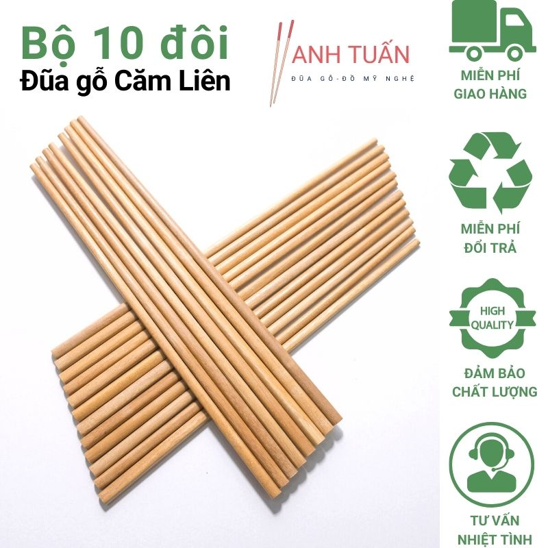 Bộ 10 đôi đũa ăn cơm gỗ đẹp tự nhiên không hoá chất không cong vênh Be Top store