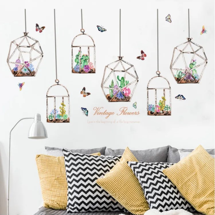 Decal dán tường Giỏ Hoa Sticker Tranh Dán Tường SK7174 - Decal dán tường cây xanh ,Decal dán tường hoa lá