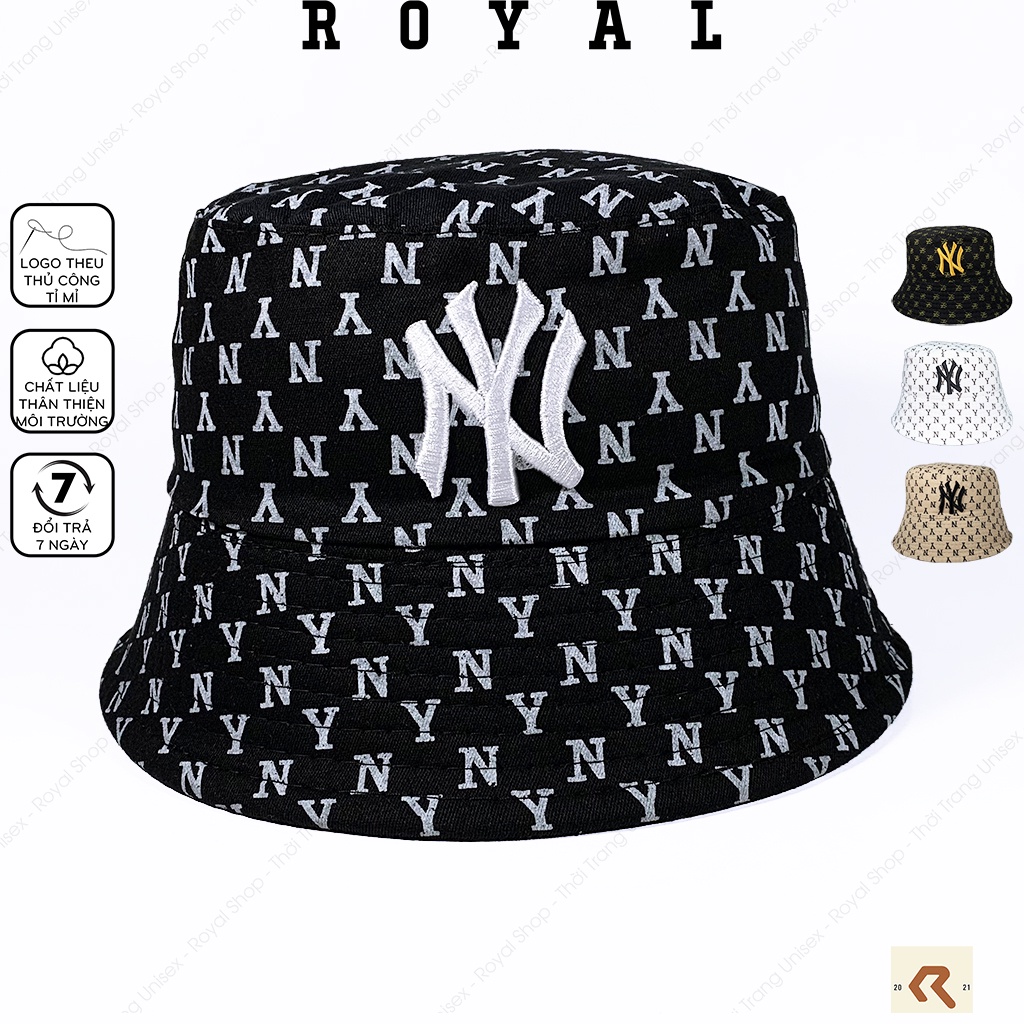 Mũ bucket mlb monogram ny nón bucket new york yankees vải kaki cotton - Royal Shop