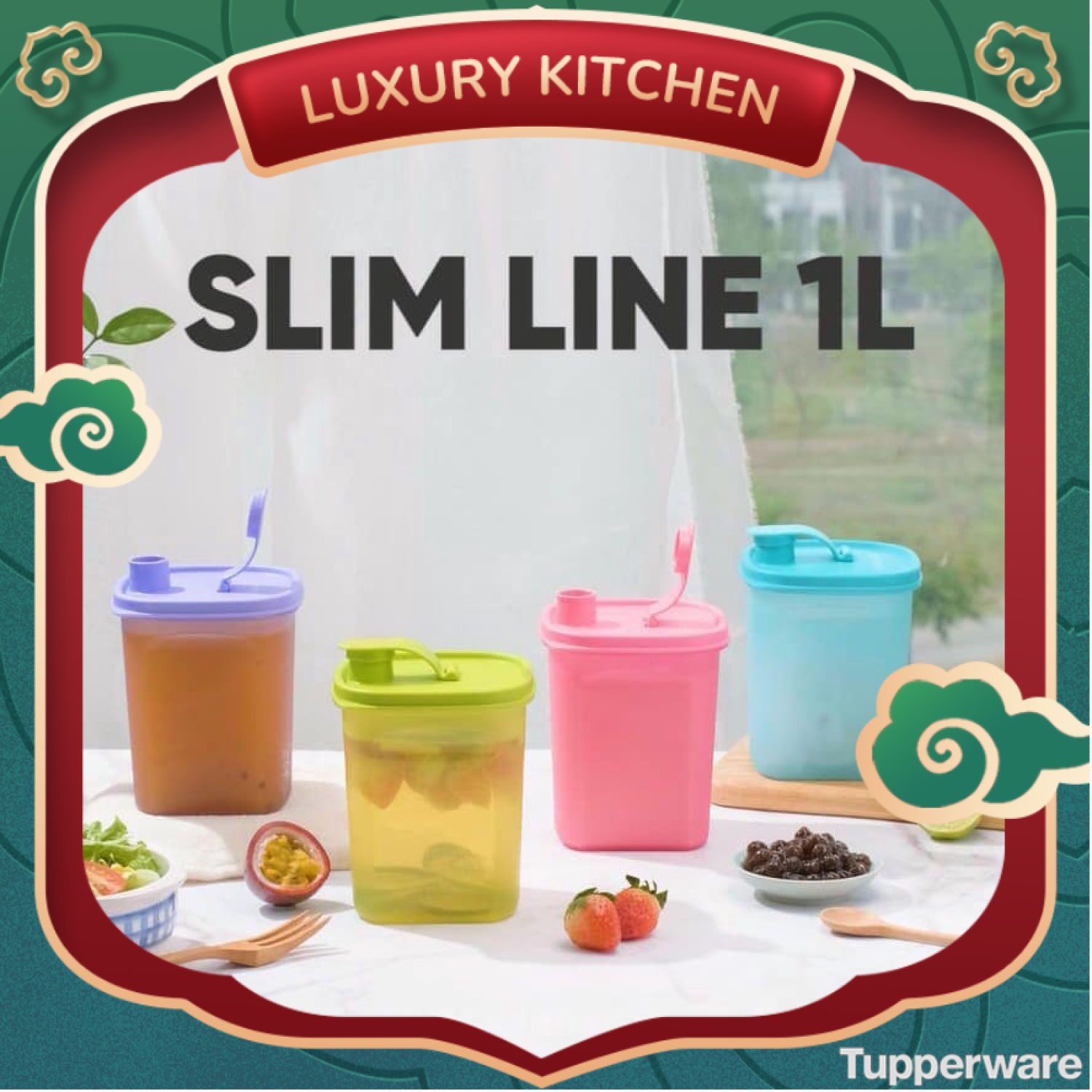 Bình nước Tupperware Slim Line Pitcher 1L - Đựng các loại nước pha sẵn, kín mùi, kín khí