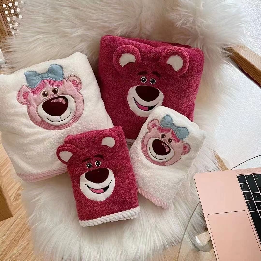 Set 2 khăn tắm khăn mặt gấu béo hồng Losto Disney