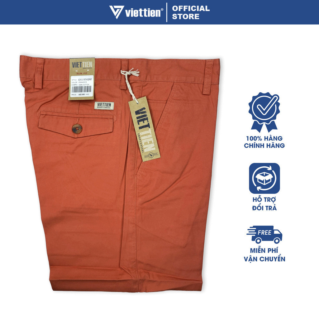  VIỆT TIẾN SALE - QUẦN SHORT KAKI  Màu Cam  Họa Tiết Trơn Form Slim Fit  Chính Hãng 