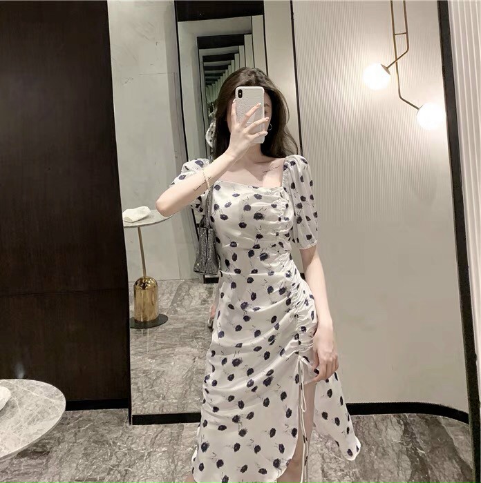 Đầm dài maxi sẽ bên hông gợi cảm tay phồng cổ vuông DP TTGR8