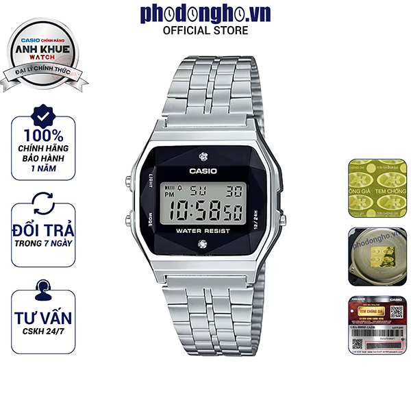 Đồng hồ unisex dây kim loại Casio Anh Khuê A159WAD-1DF