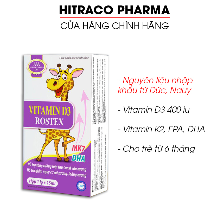 Tinh chất Vitamin D3 K2 DHA nhỏ giọt giúp chắc khỏe xương răng, tăng cường hấp thu canxi - Chai 10ml