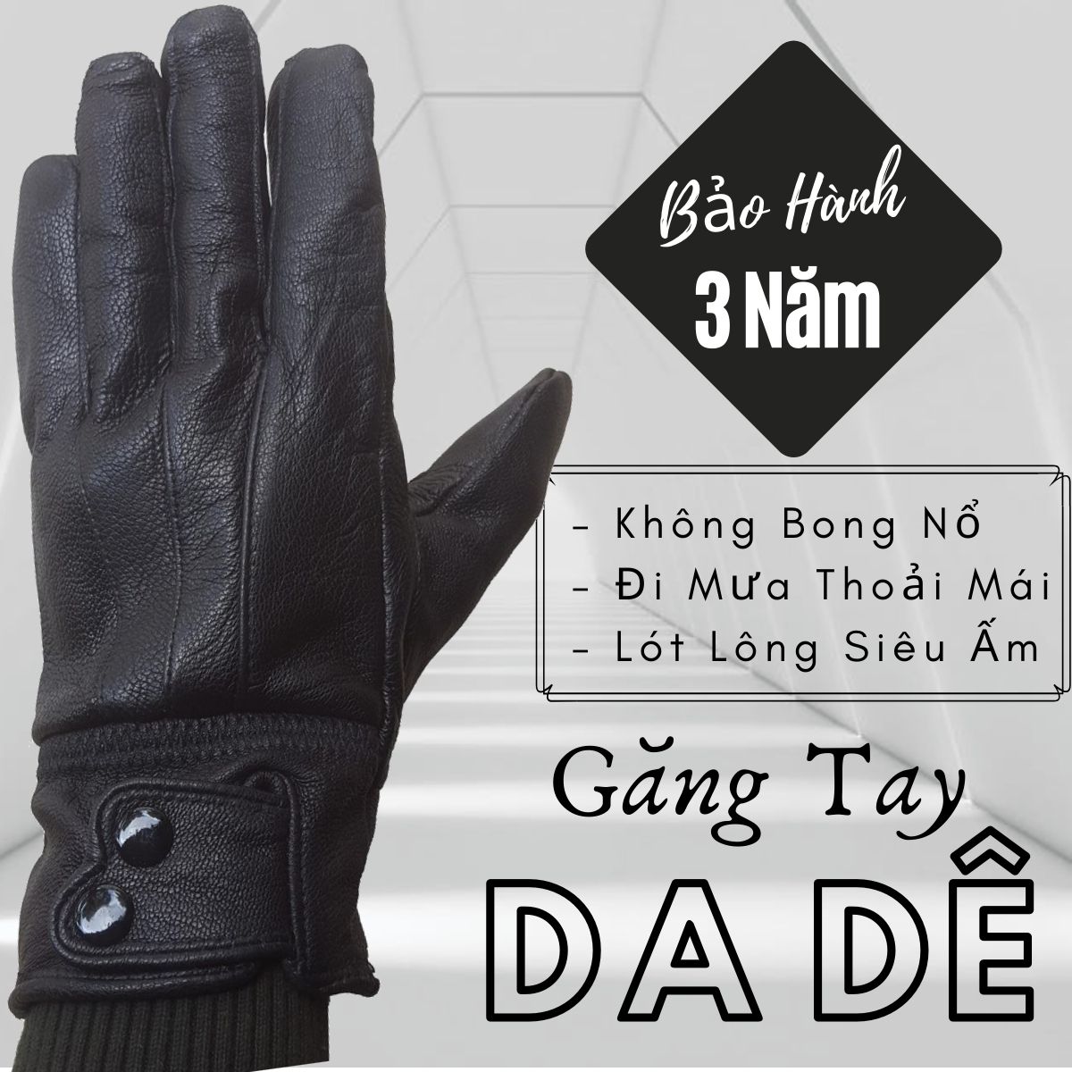 Găng Tay Da Nam Chất Da Dê Cài 2 Khuy Màu Đen, Đi Mưa Thoải Mái, Không Bong Nổ, Không Ngấm Nước, Dễ Lái Xe, Bảo Hành Da Thật 3 Năm