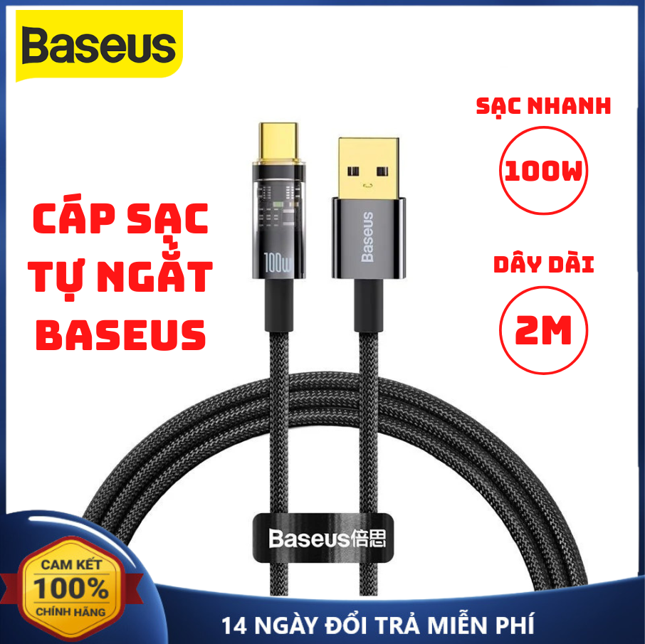 Cáp sạc nhanh tự ngắt type c 100w baseus usb to type c dây sạc nhanh tự ngắt dài 2m cáp sạc tự ngắt type c