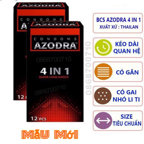 2 Hộp Bao Cao Su Azodra Tổng Hợp Gân, Gai, Mỏng, Kéo Dài Thời Gian Quan Hệ ( 24 chiếc )