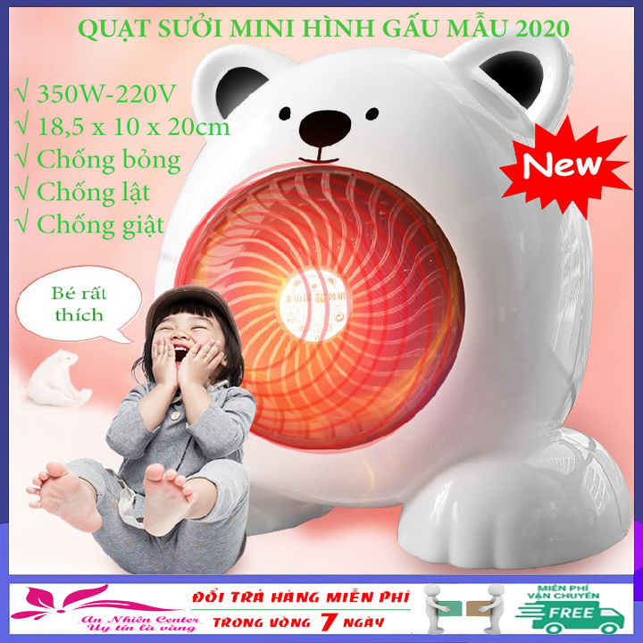[Hàng loại 1] Quạt sưởi ấm mini, máy sưởi mini hình gấu 2 chiều công suất 350W chống lật, chống bỏng, máy sưởi ấm mini để bàn, máy sưởi điện mini, quạt sưởi điện mini cho gia đình, văn phòng