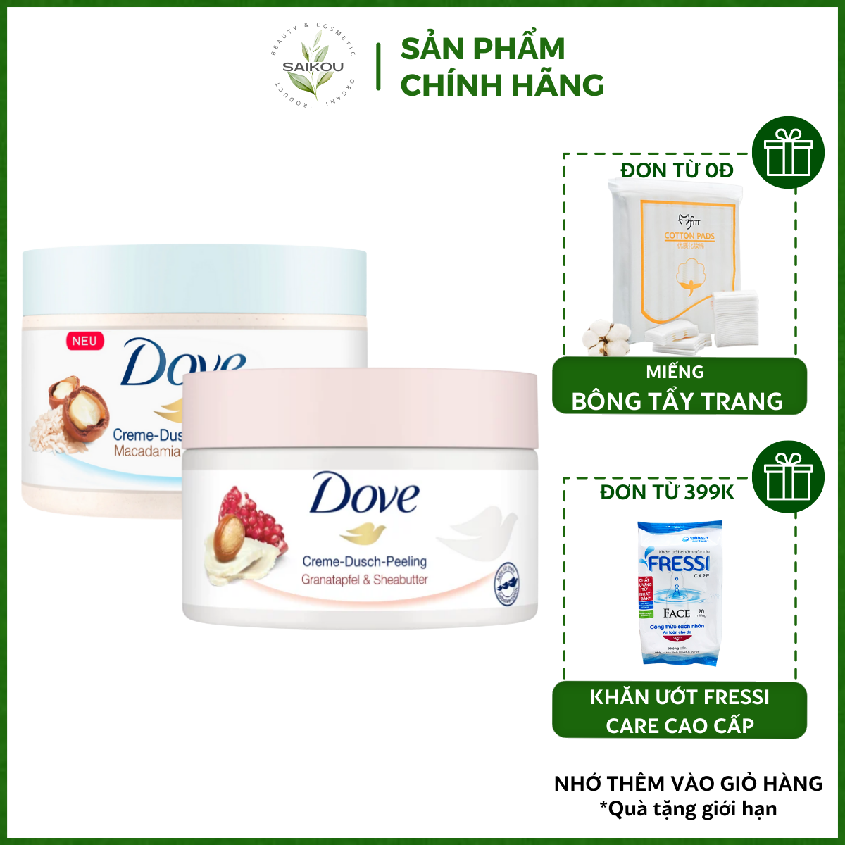 Tẩy tế bào chết toàn thân dove exfoliating body polish, tẩy da chết dưỡng ẩm chăm sóc da body bản dove đức saikou