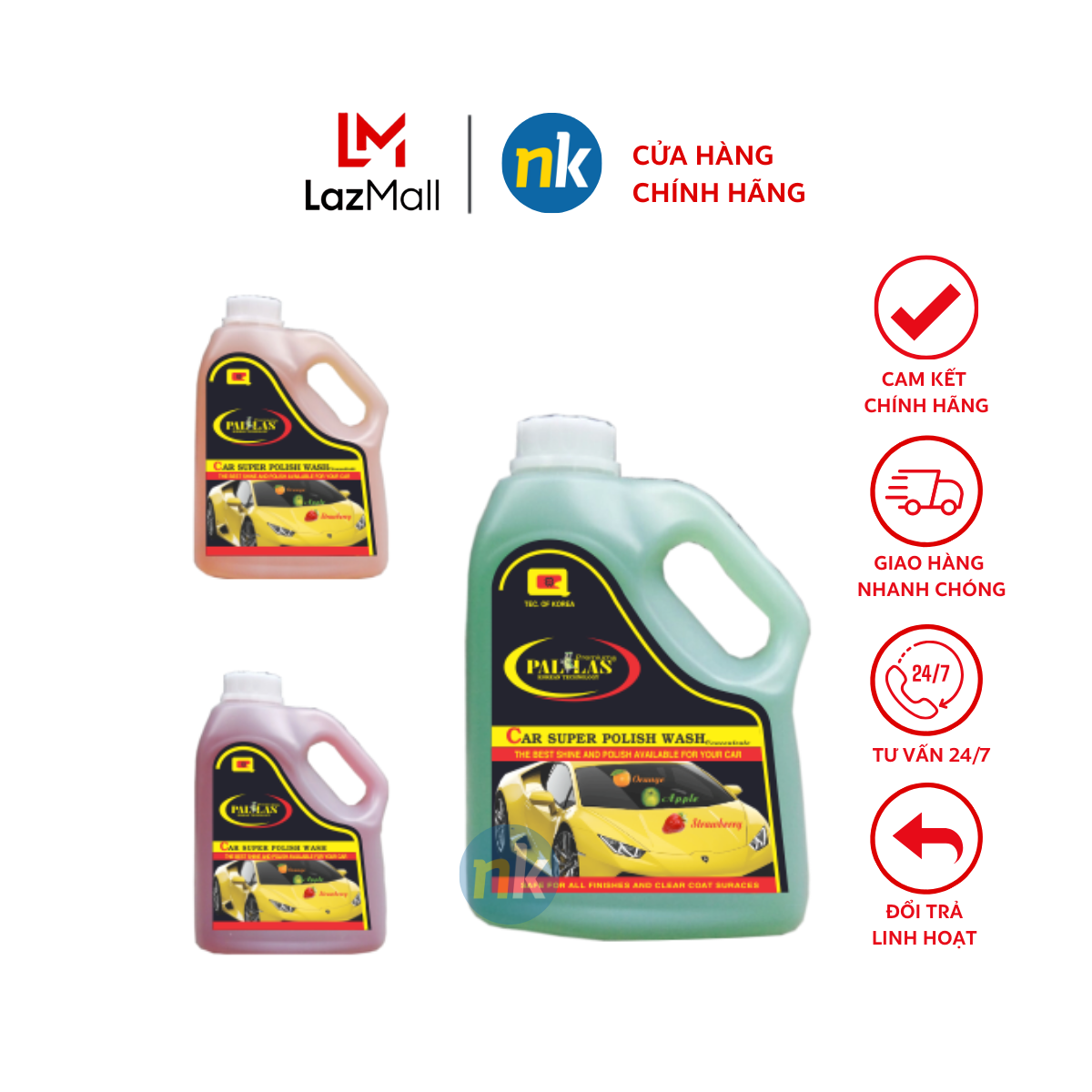 Nước rửa xe bọt tuyết siêu bóng Pallas 1.5L - Pha nước tỷ lệ 1/50 với 3 mùi hương siêu thơm mát Cam Dâu Táo