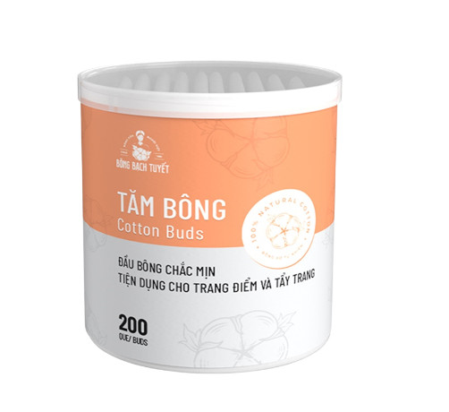 Bbt cotton buds 200 - tăm bông bạch tuyết hộp tròn 200 que