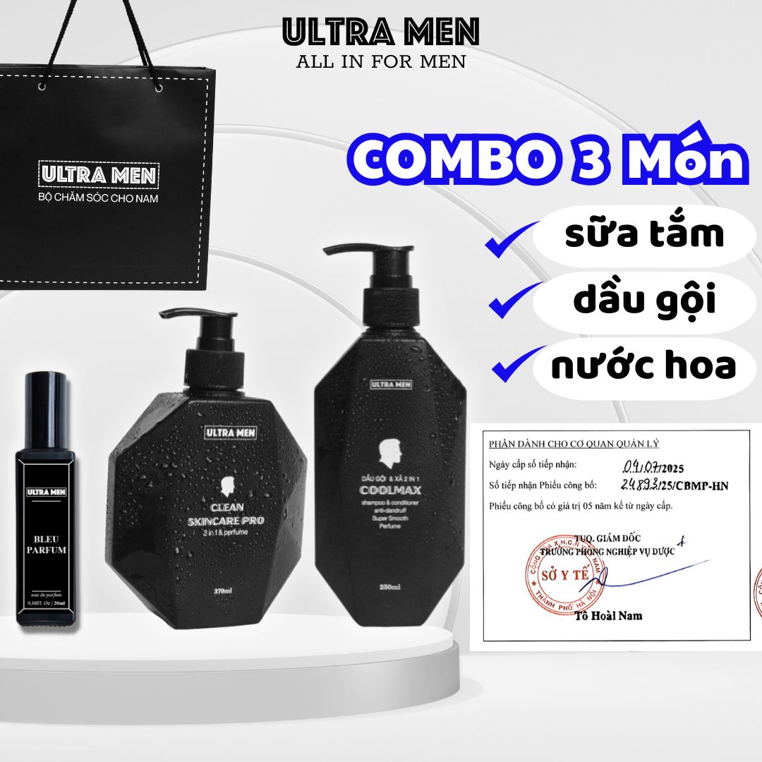 Combo Sữa tắm nam + dầu gội nam + 6ml nước hoa ultra men cao cấp