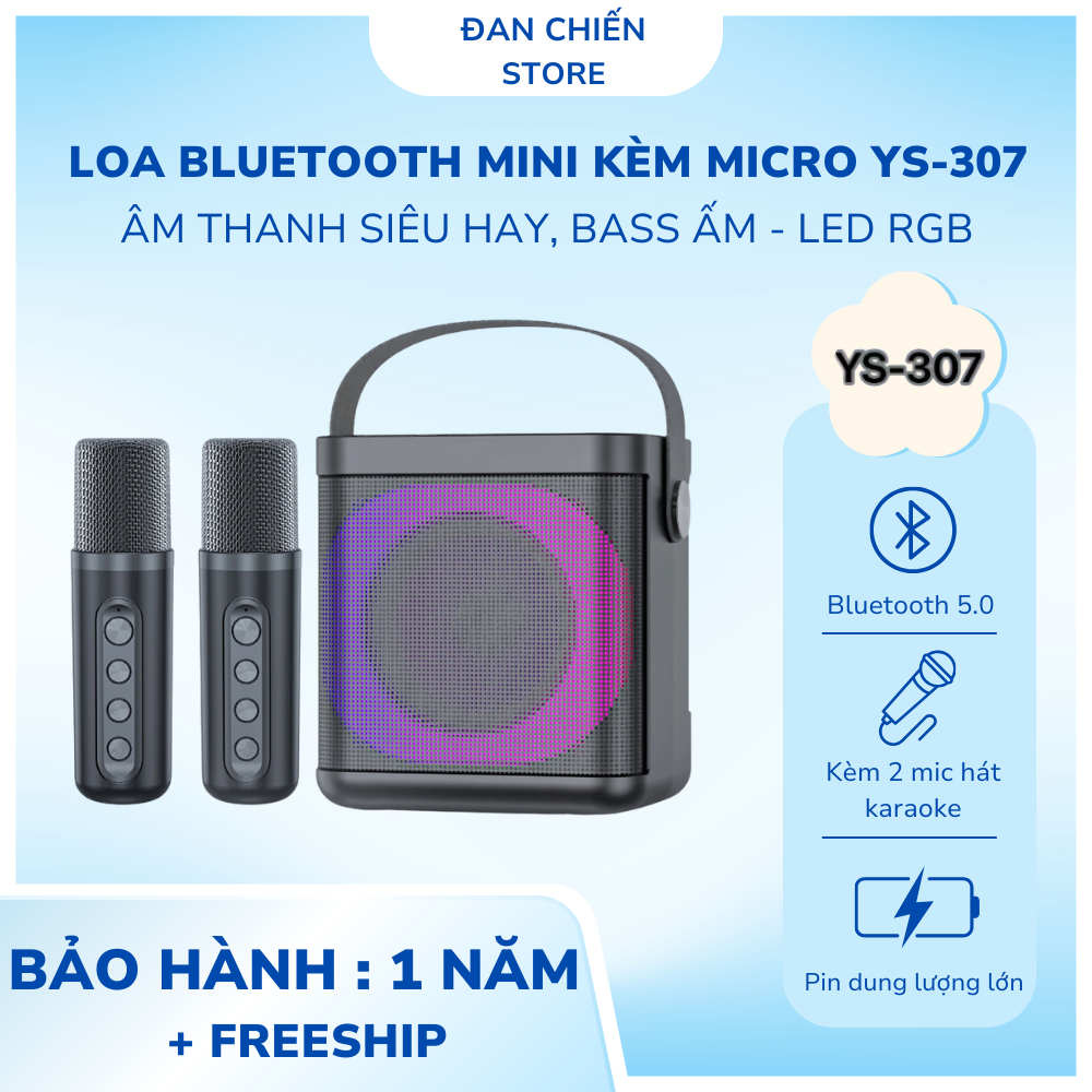  Loa Karaoke Kèm 2 Mic YS-307 SU-YOSD - Có Đèn Led - Sử Dụng Đến 6 Giờ - Đổi Giọng - Loa Bluetooth YS-307 