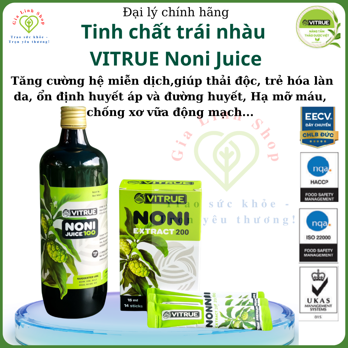 Tinh chất Trái Nhàu Vitrue Noni Juice - hỗ trợ giảm đau nhức xương khớp ổn định huyết áp, tăng cường thải độc cho cơ thể