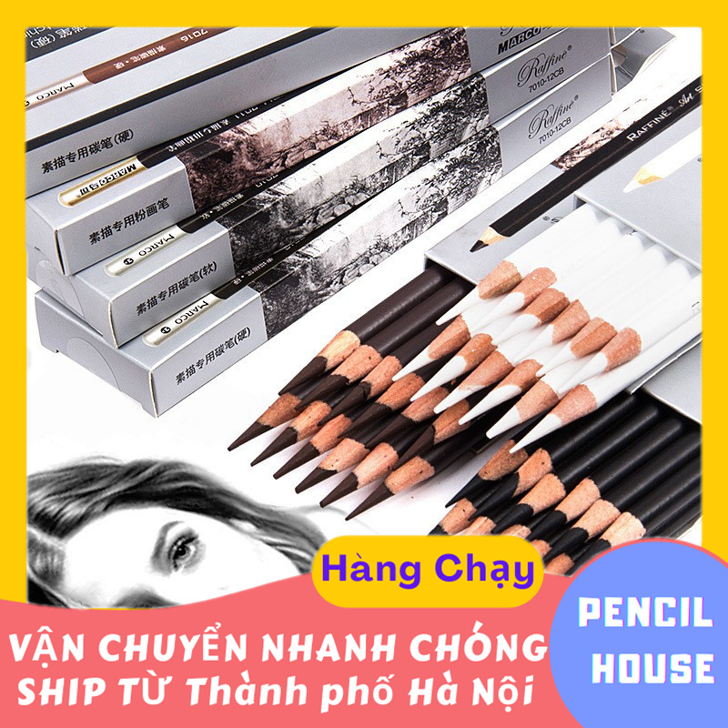 Bút chì vẽ chuyên nghiệp MARCO Bút than mềm vừa cứng vừa cứng Bút chì than trắng Bản vẽ phác thảo