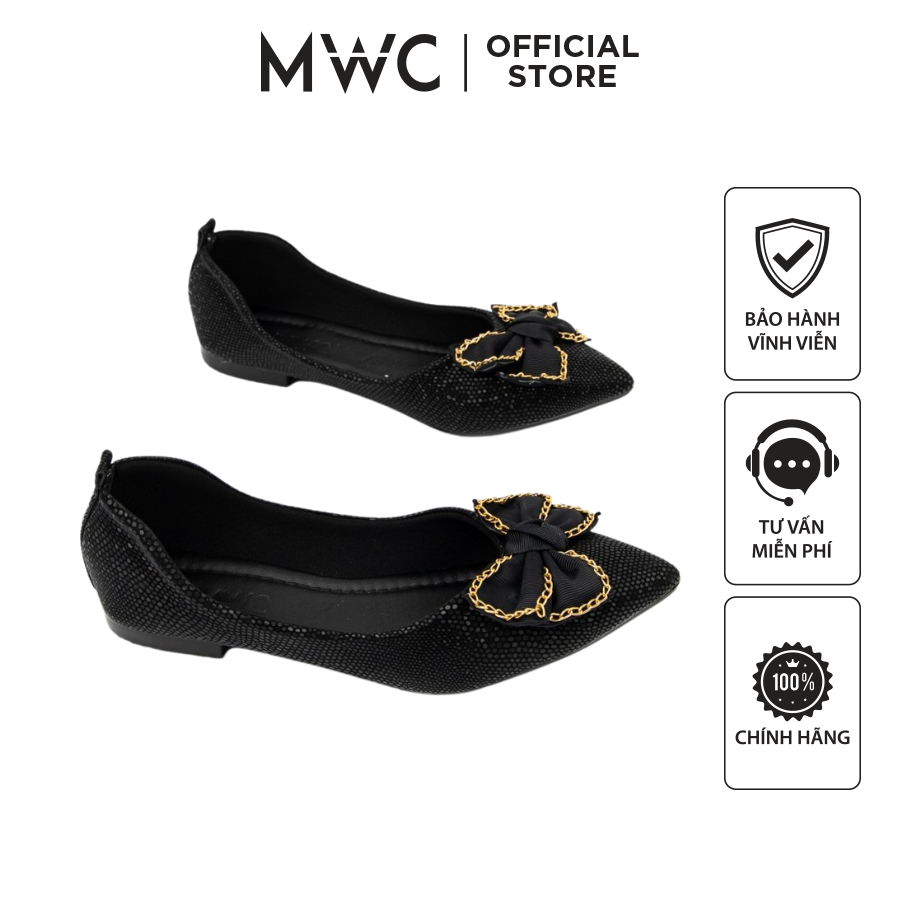 Giày mwc 2237 - giày búp bê đế bệt, búp bê phối nơ mũi nhọn siêu xinh