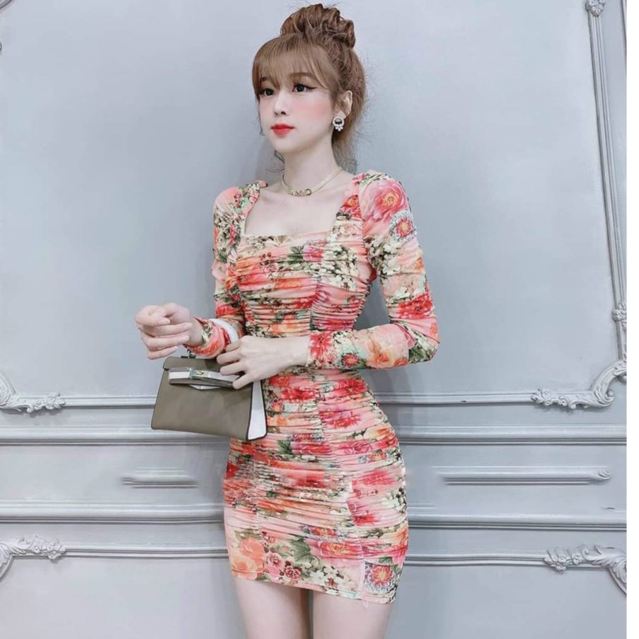 [Đầm Mới] Đầm Ôm Body Tay Dài Thân Nhún Thời Trang [ Dáng Xinh Fashion ] Phù Hợp Đi Tới Sự Kiện Tiệc Đi Chơi Phố
